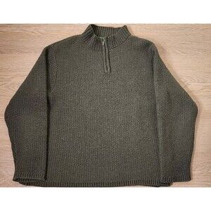 Royal Robbins Sweater Mens L Green Wool High Neck Preppy Chunky Waffle Knit Zip